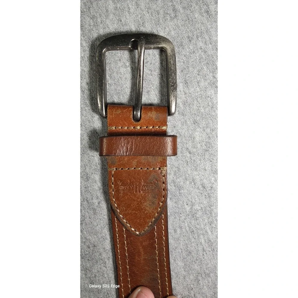 Levis Mens Brown Genuine Leather Belt XL 42-44 Double Stitch Two Horse Logo